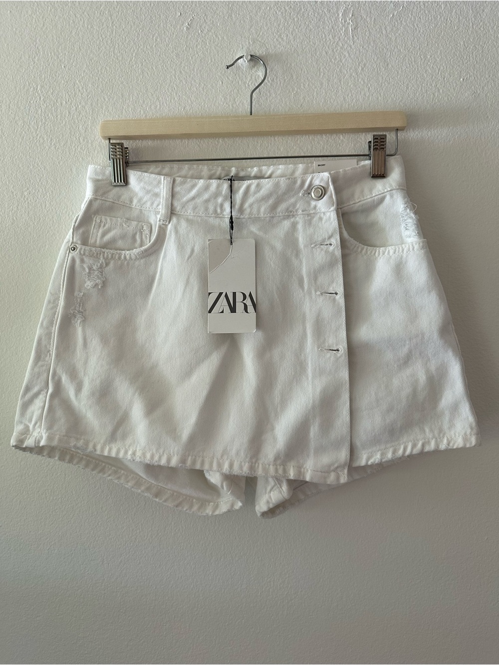 ZARA Denim Skort White Denim Shorts Size Medium - Picture 1 of 3